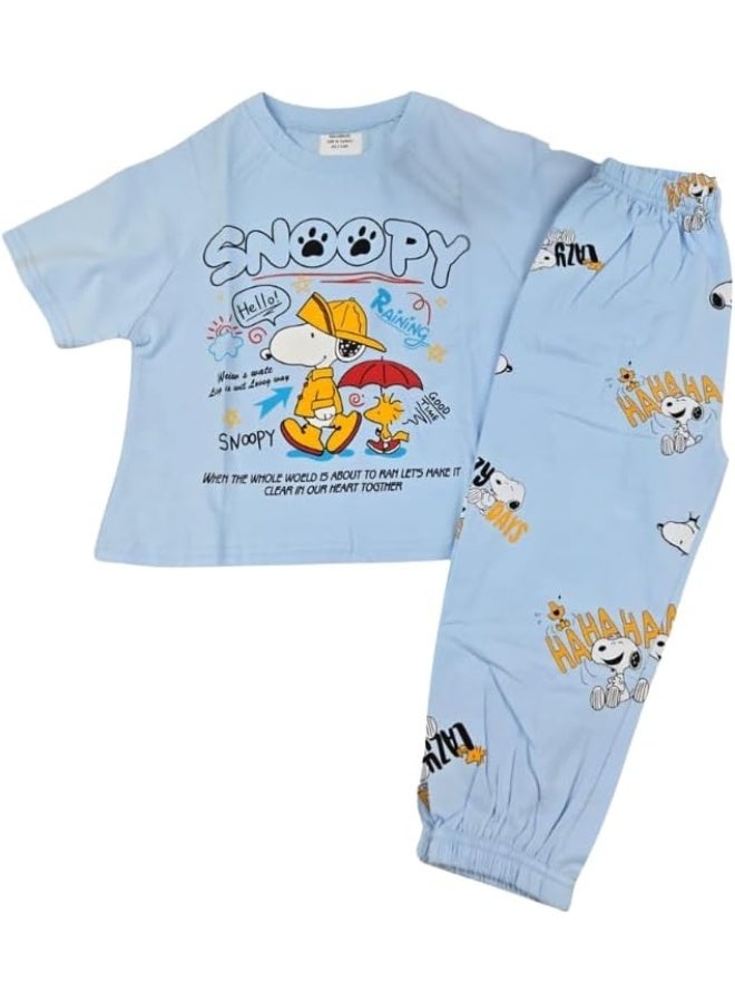 MINIIMODZ MINII MODZ Snoopy Print Shirt & Pant Set Soft Cotton Dress Sleepwear | Suitable for Kids, Toddlers, and Infants - Image 1